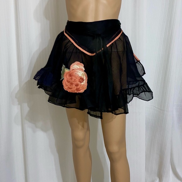 Vintage Other - Vintage Organdy Half Apron with Pink Peony
